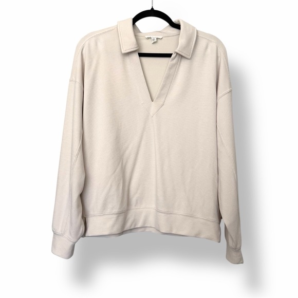 Splendid Waffle Scuba Knit Polo Sweatshirt Cream - Picture 2 of 5